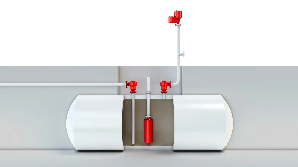 Horizontal storage tanks equipped with PROTEGO® devices for industrial applications and safety enhancement.