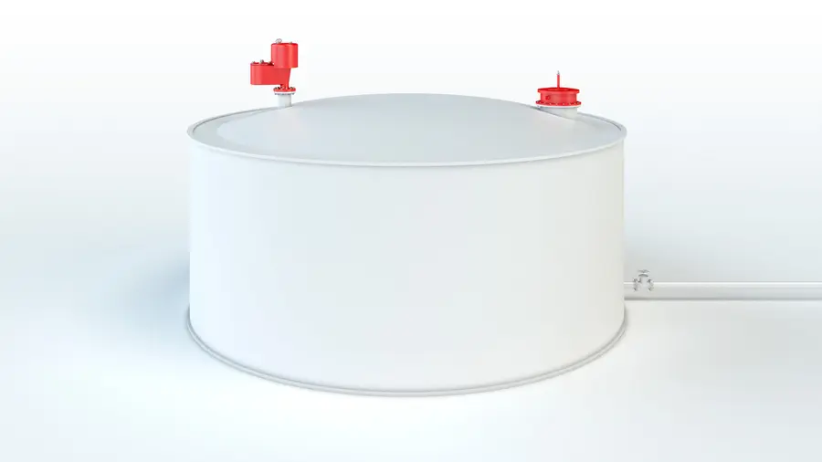 Two fixed roof storage tanks outfitted with PROTEGO® devices for various applications.